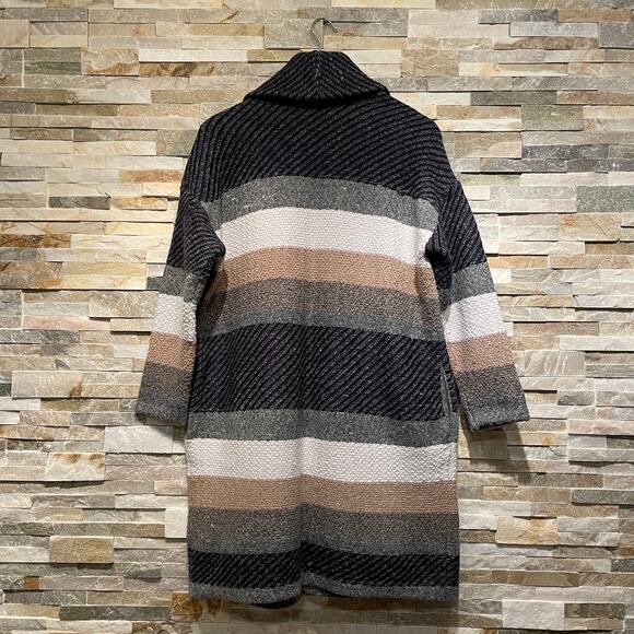 Chico’s 1P, M Open Front Cardigan | Striped Knit, Neutral Fall, Cozy Shawl NWOT - Picture 4 of 11